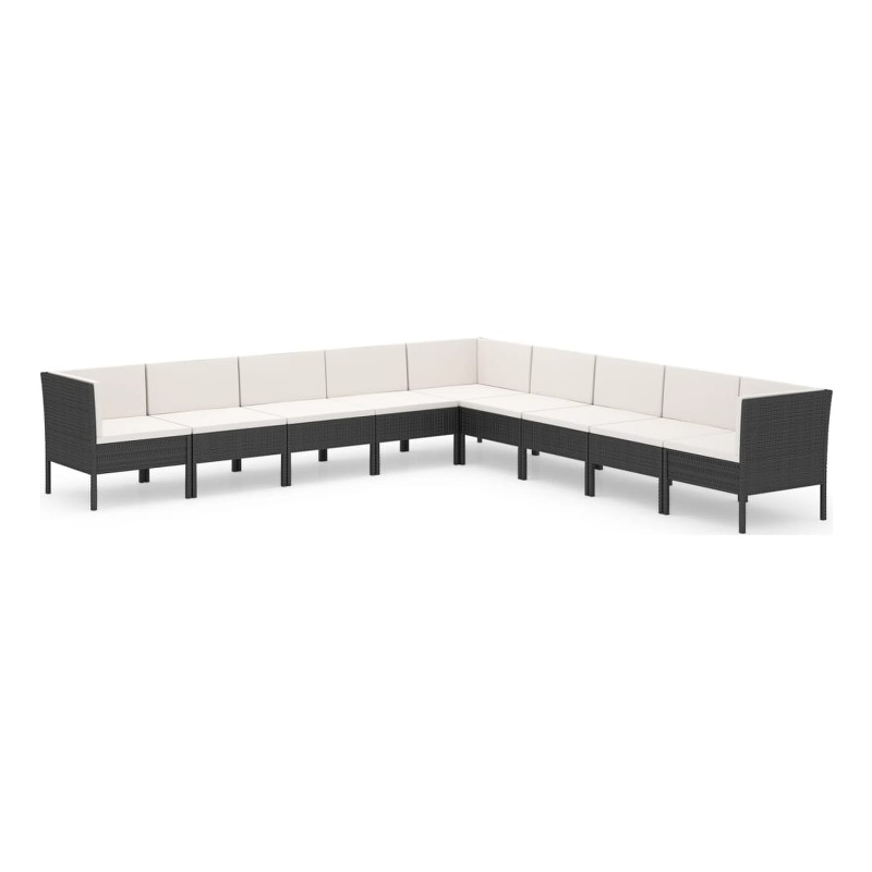 vidaXL 9 Piece Poly Rattan Small Garden Lounge Set in Black/White/Cream
