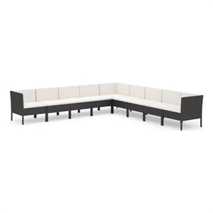 vidaXL 9 Piece Poly Rattan Small Garden Lounge Set in Black/White/Cream