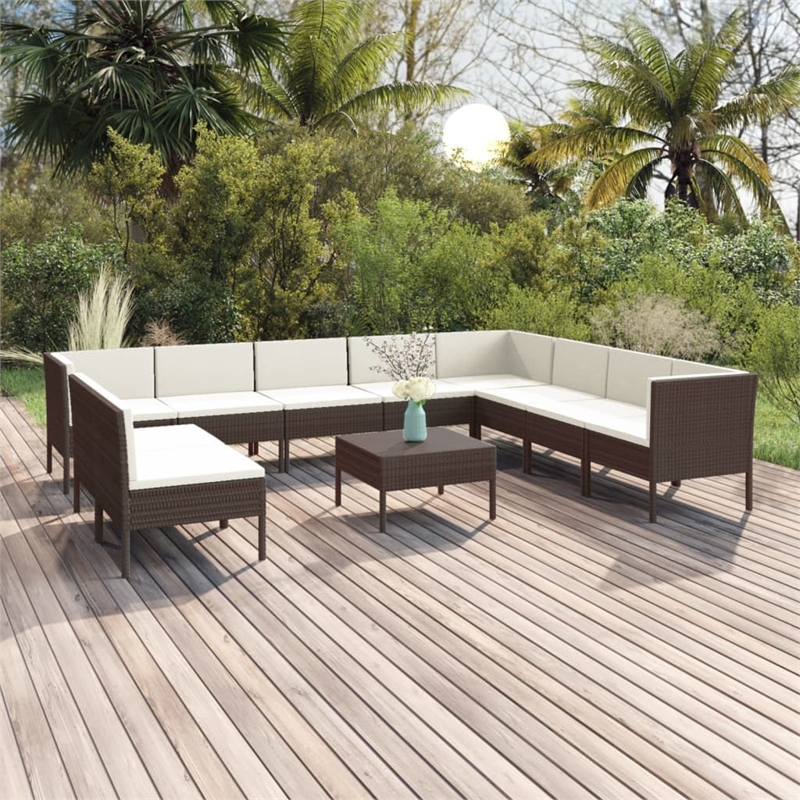 vidaXL 11 Piece Steel Garden Lounge Set in Brown/Cream