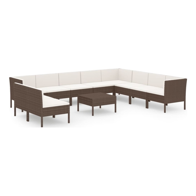 vidaXL 11 Piece Steel Garden Lounge Set in Brown/Cream