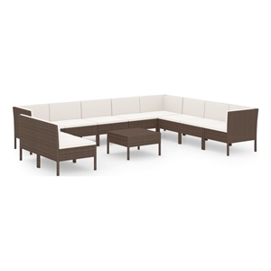 vidaXL 11 Piece Steel Garden Lounge Set in Brown/Cream