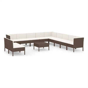 vidaXL 12 Piece Steel Small Garden Lounge Set in White/Brown/Cream