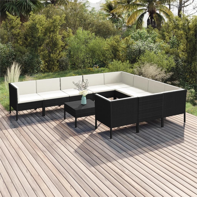 vidaXL 11 Piece Steel Large Garden Lounge Set in Black