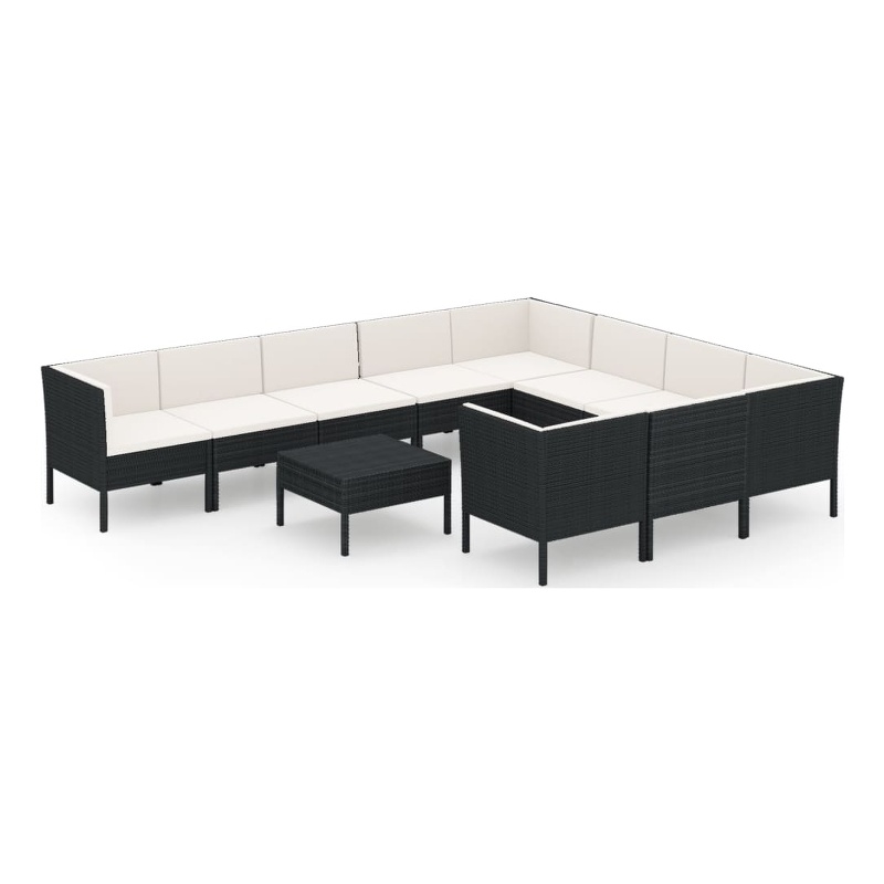 vidaXL 11 Piece Steel Large Garden Lounge Set in Black