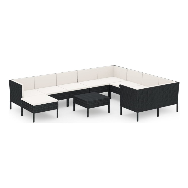 vidaXL 11 Piece Poly Rattan Small Garden Lounge Set in Black/White/Cream