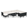 vidaXL 11 Piece Poly Rattan Small Garden Lounge Set in Black/White/Cream