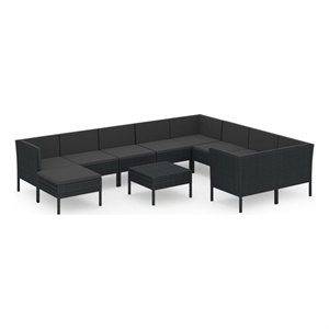 vidaXL 11 Piece Poly Rattan Garden Lounge Set in Black