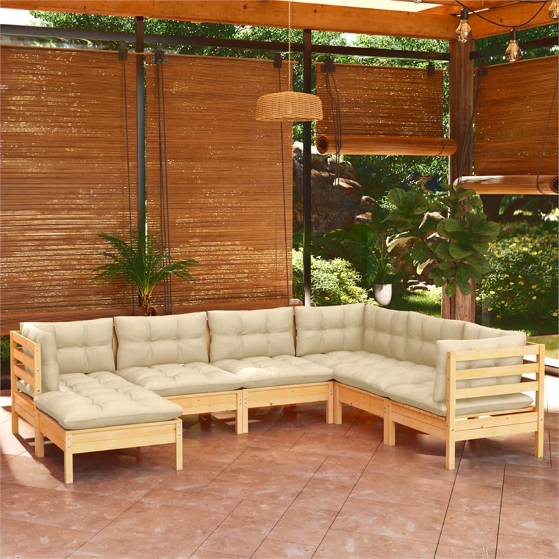 vidaXL 7 Piece Wood Garden Lounge Set in Cream