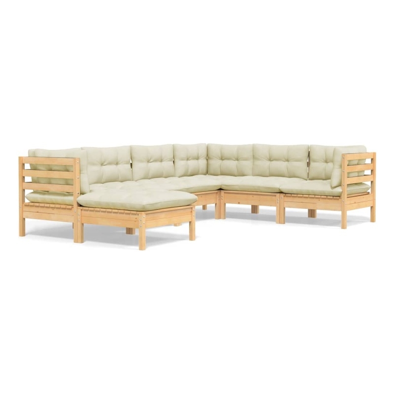 vidaXL 7 Piece Wood Garden Lounge Set in Cream