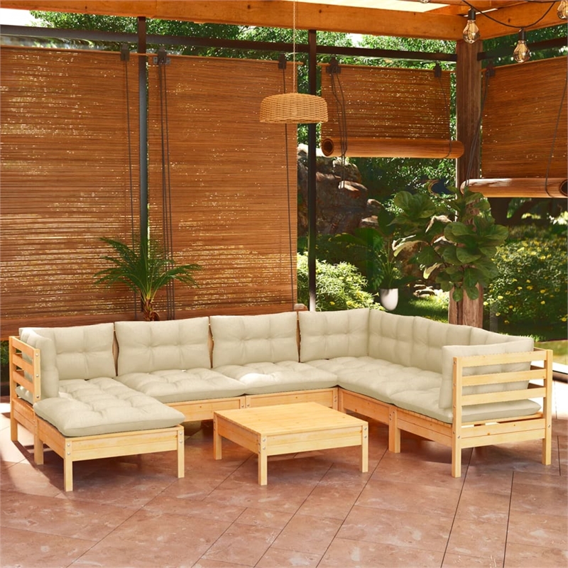 vidaXL 8 Piece Wood Large Garden Lounge Set in Cream