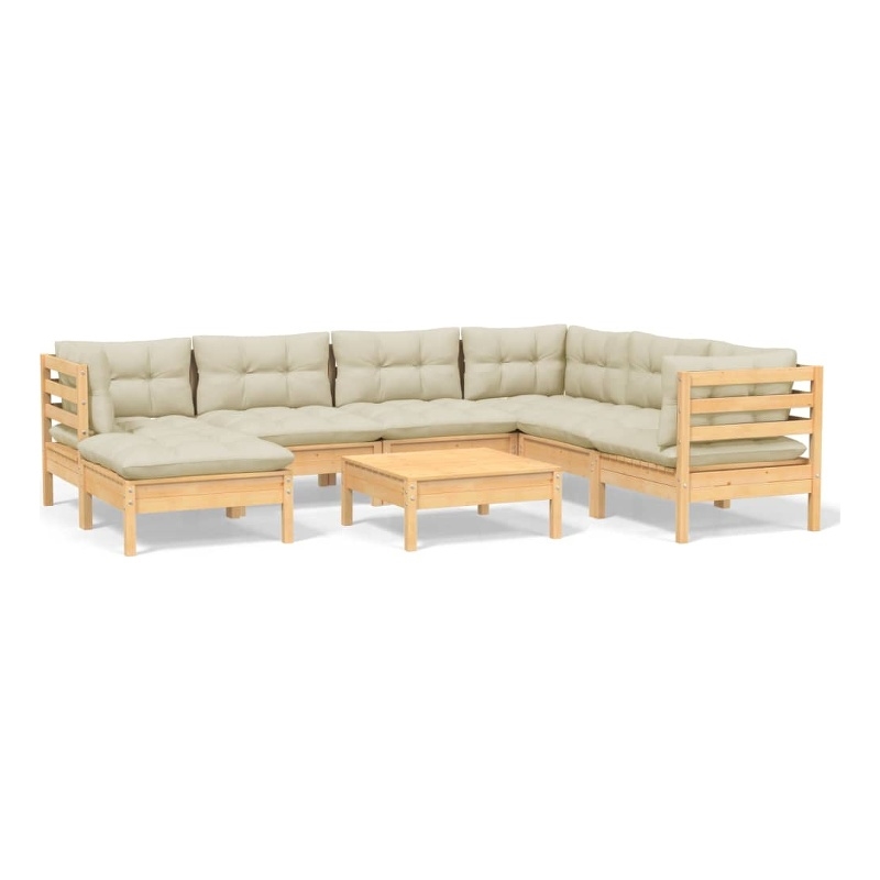 vidaXL 8 Piece Wood Large Garden Lounge Set in Cream