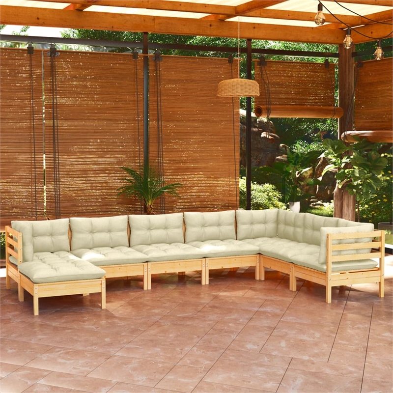 vidaXL 8 Piece Wood Garden Lounge Set in Cream
