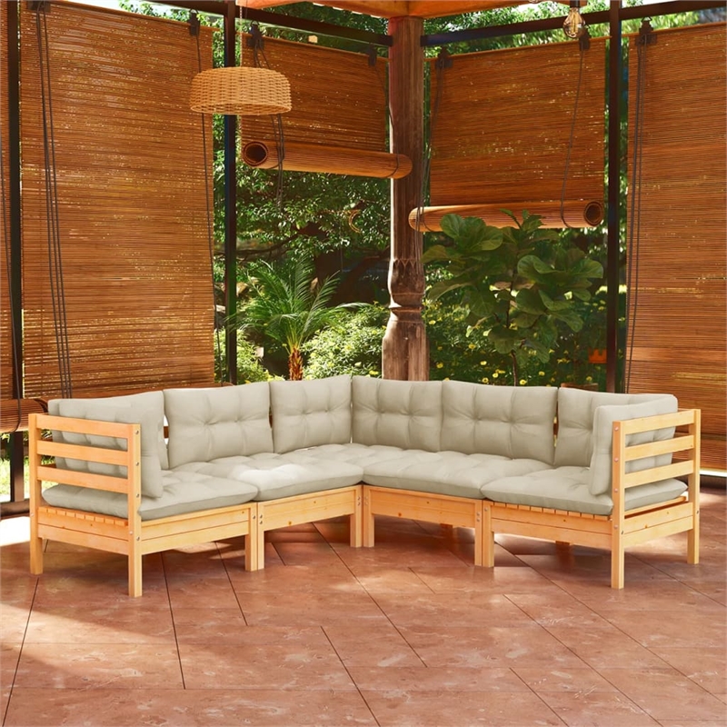 vidaXL Wood Garden Lounge Set in Cream/Natural