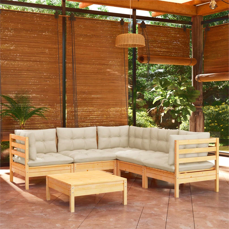 vidaXL 6 Piece Wood Garden Lounge Set in Cream