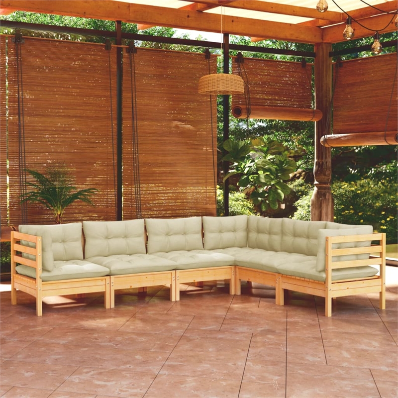 vidaXL 6 Piece Wood Garden Lounge Set in Cream