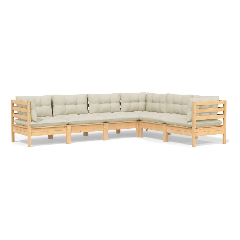 vidaXL 6 Piece Wood Garden Lounge Set in Cream