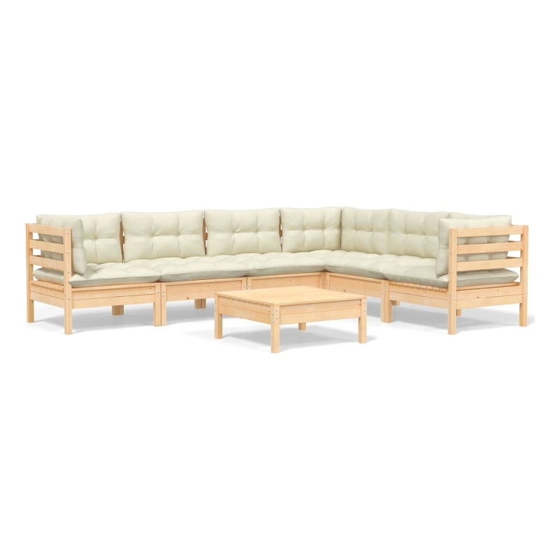 vidaXL 7 Piece Wood Garden Lounge Set in Cream