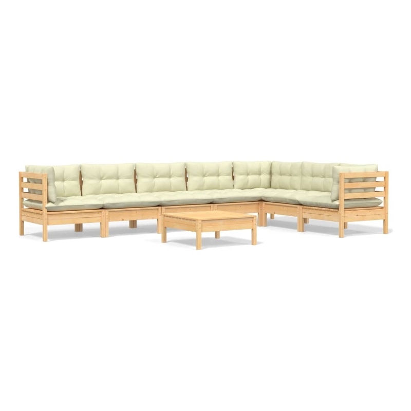 vidaXL 8 Piece Wood Large Garden Lounge Set in Cream
