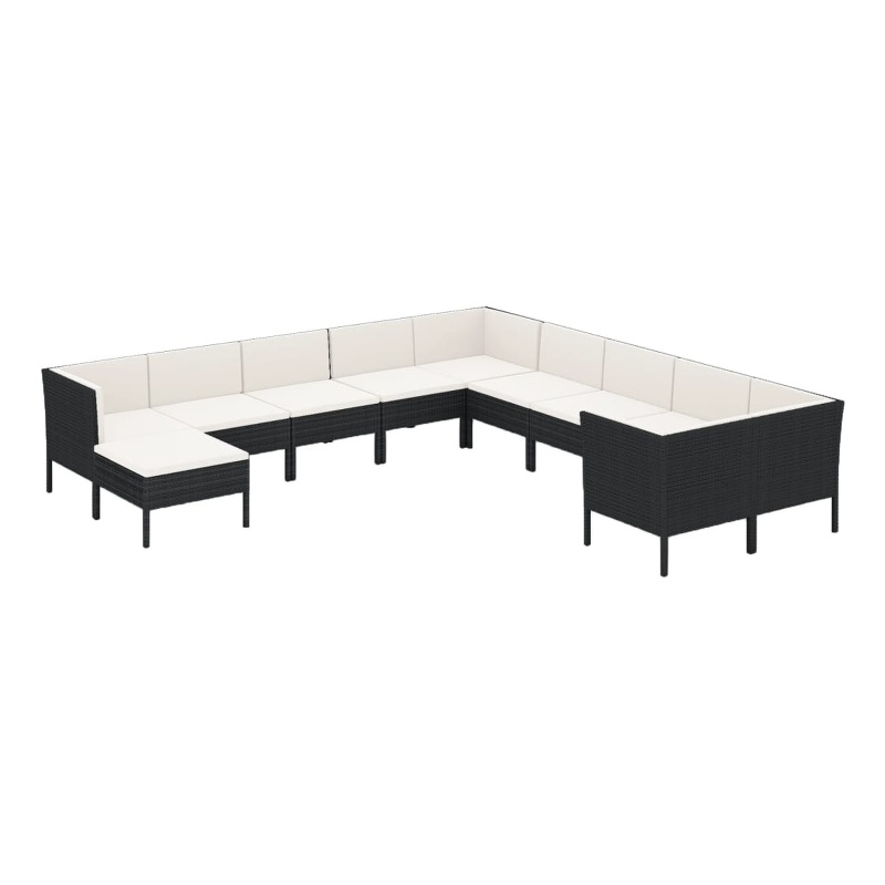 vidaXL 11 Piece Poly Rattan Medium Garden Lounge Set in Black/White/Cream