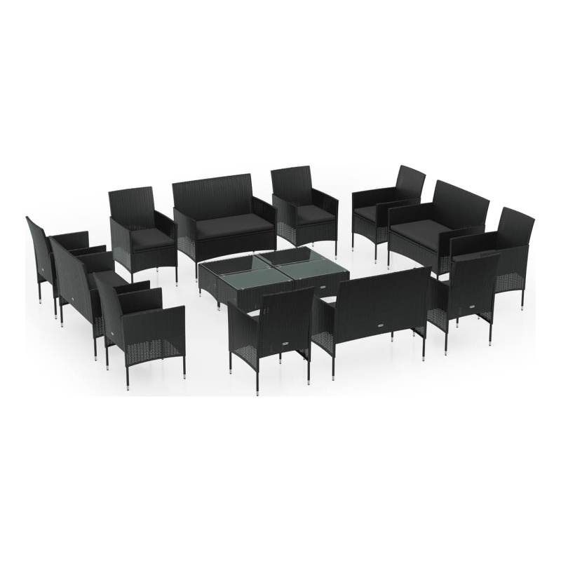 vidaXL Steel Large Garden Lounge Set in Black