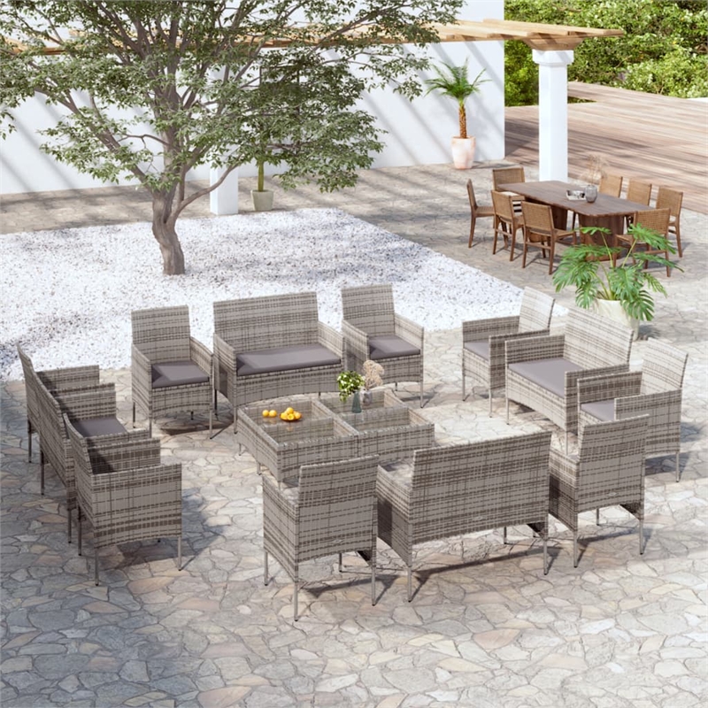 vidaXL 16 Piece Steel Large Garden Lounge Set in Gray