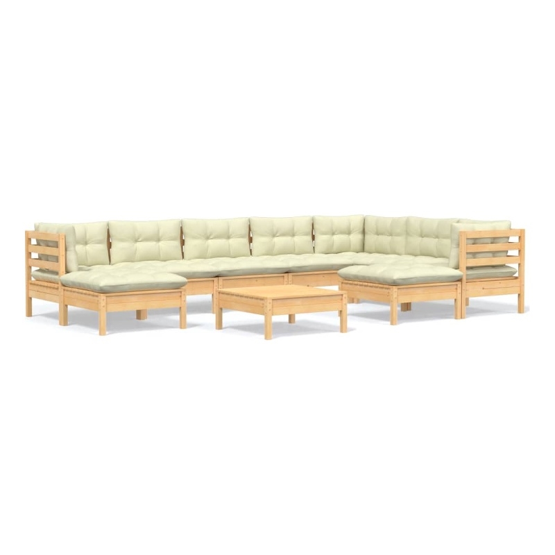 vidaXL 10 Piece Wood Lounge Set in Cream/Natural