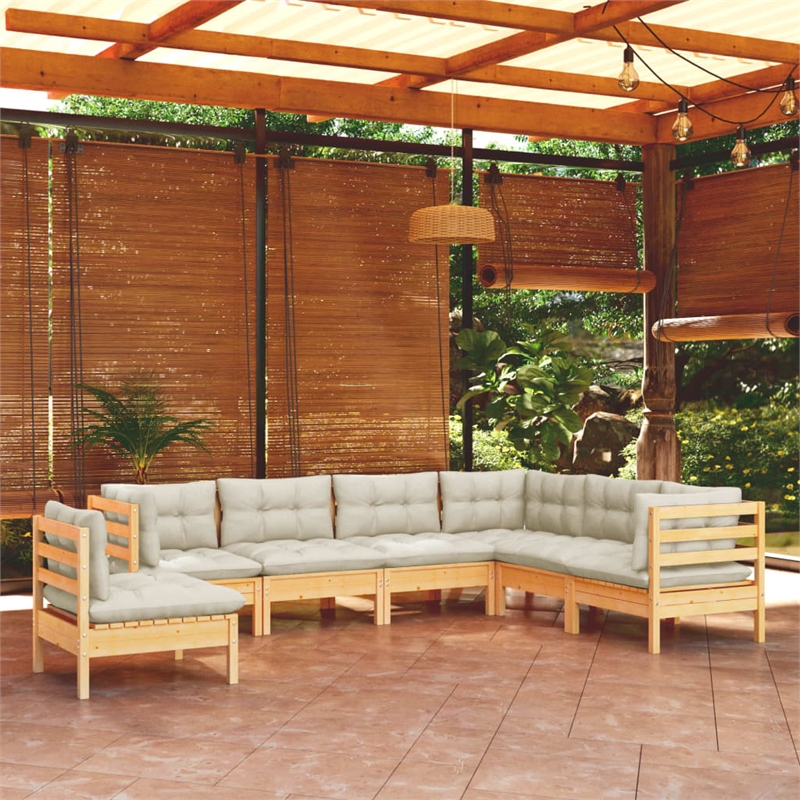 vidaXL 7 Piece Wood Garden Lounge Set in Cream