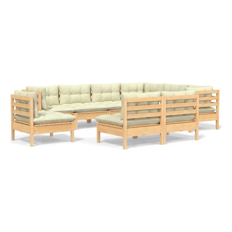 vidaXL 9 Piece Wood Garden Lounge Set in Cream
