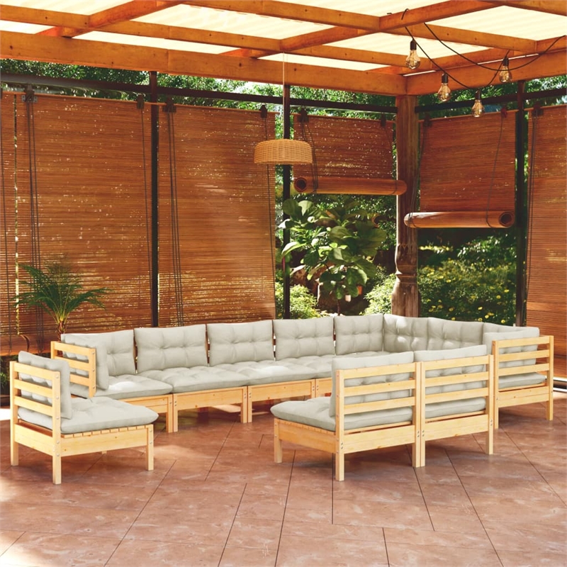 vidaXL 10 Piece Wood Large Garden Lounge Set in Cream