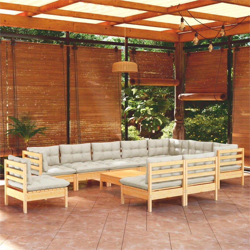 vidaXL 11 Piece Wood Large Garden Lounge Set in Cream