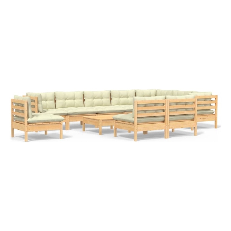 vidaXL 11 Piece Wood Large Garden Lounge Set in Cream