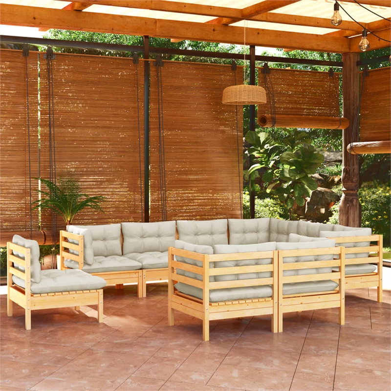 vidaXL 9 Piece Wood Large Garden Lounge Set in Cream