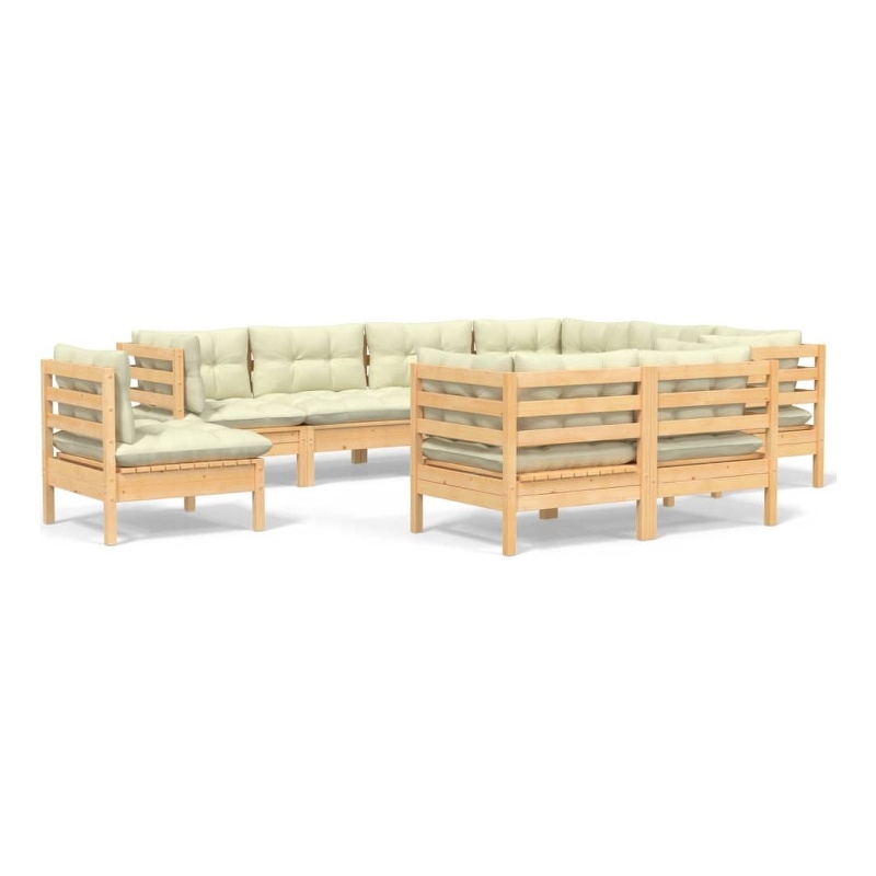 vidaXL 9 Piece Wood Large Garden Lounge Set in Cream