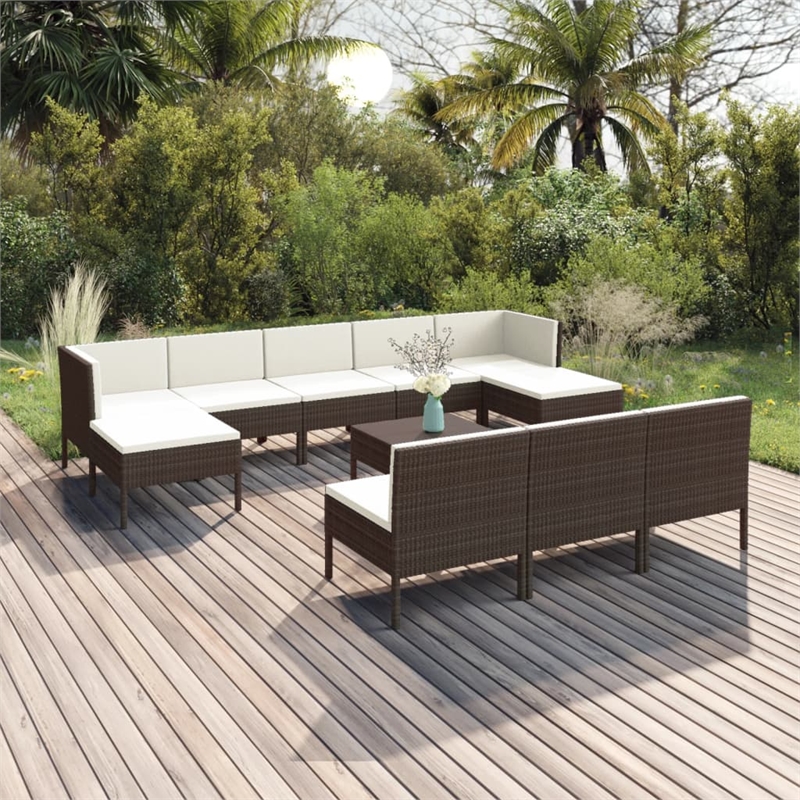 vidaXL 11 Piece Poly Rattan Garden Lounge Set in White/Brown/Cream