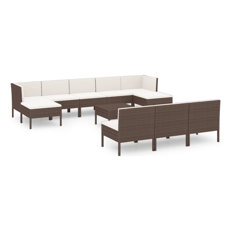 vidaXL 11 Piece Poly Rattan Garden Lounge Set in White/Brown/Cream