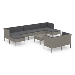 vidaXL 10 Piece Poly Rattan Garden Lounge Set in Gray