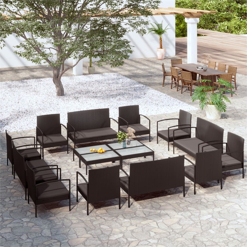 vidaXL 16 Piece Steel Lounge Set in Black
