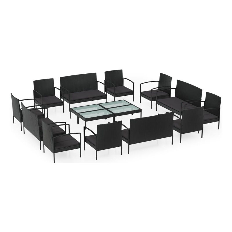 vidaXL 16 Piece Steel Lounge Set in Black