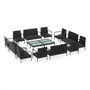 vidaXL 16 Piece Steel Lounge Set in Black