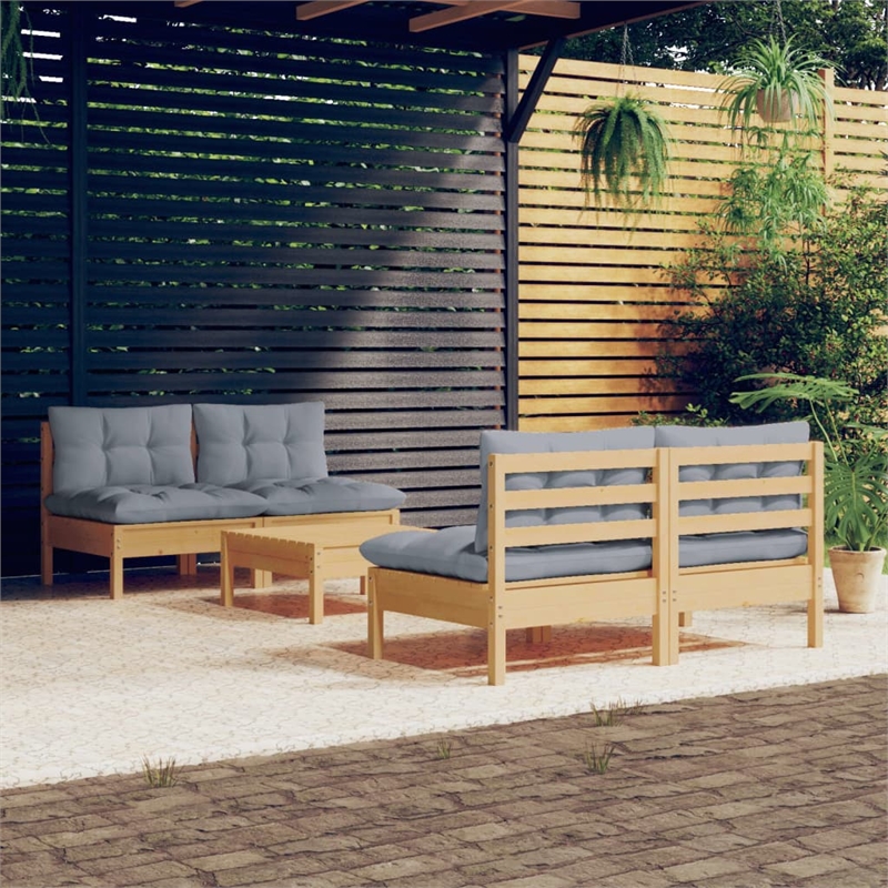 vidaXL 5 Piece Wood Small Garden Lounge Set in Gray