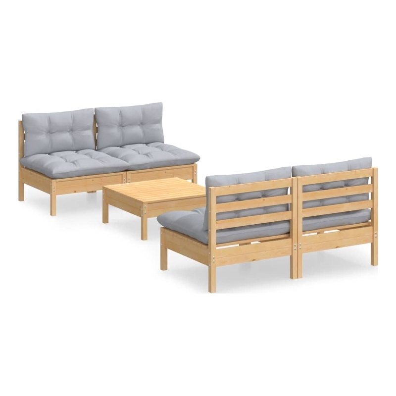 vidaXL 5 Piece Wood Small Garden Lounge Set in Gray