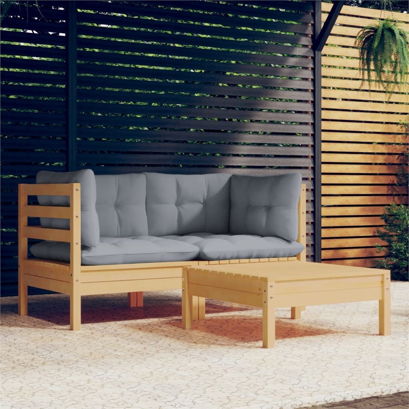 vidaXL 3 Piece Wood Small Garden Lounge Set in Gray