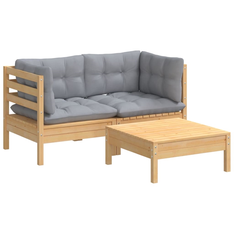 vidaXL 3 Piece Wood Small Garden Lounge Set in Gray