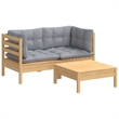 vidaXL 3 Piece Wood Small Garden Lounge Set in Gray
