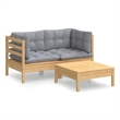 vidaXL 3 Piece Wood Small Garden Lounge Set in Gray
