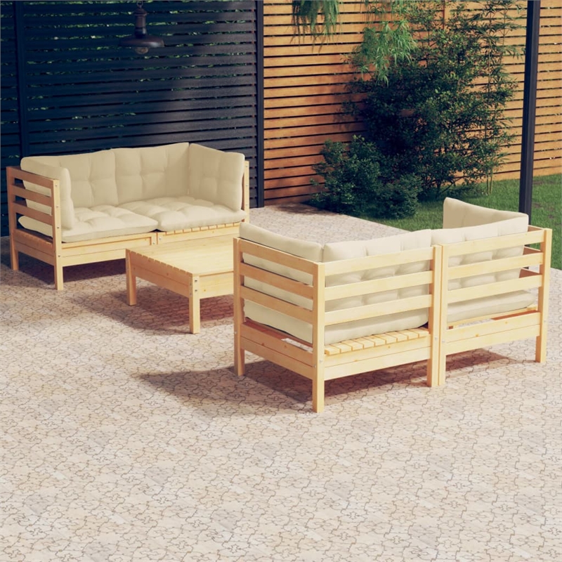 vidaXL 5 Piece Wood Garden Lounge Set in Cream