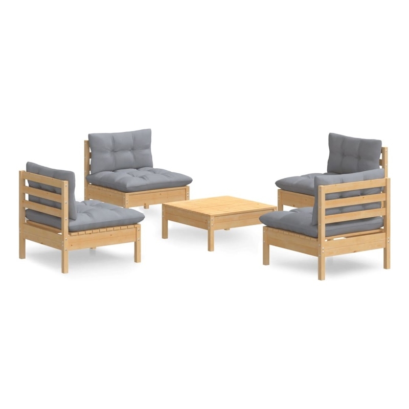 vidaXL 5 Piece Wood Garden Lounge Set in Gray