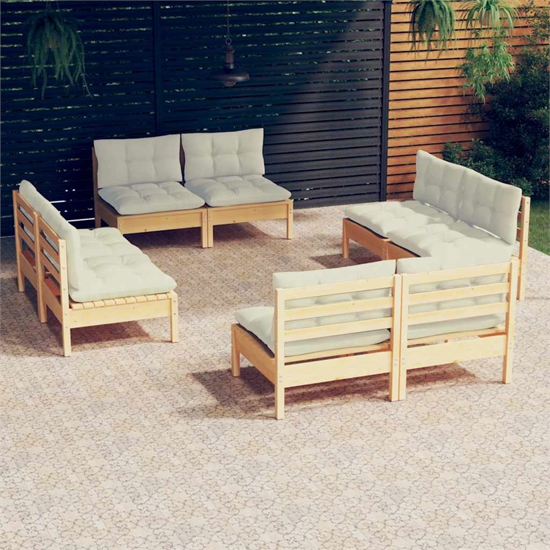 vidaXL 8 Piece Wood Standard Garden Lounge Set in Cream