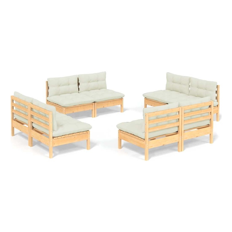 vidaXL 8 Piece Wood Standard Garden Lounge Set in Cream