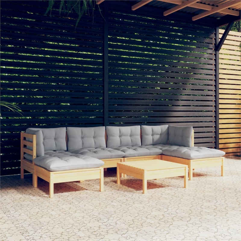 vidaXL 7 Piece Wood Large Garden Lounge Set in Gray